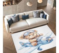 AUWUUA Tapis Ours en Peluche Mignon 120x210cm, Lavable, Motif Animaux Amusants, Tapis Enfant, Moquette décoratif antidérapant avec Avion, pour Salle de Jeux Enfants (garçons et Filles).