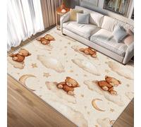 AUWUUA Tapis Ours en Peluche, Tapis Enfant Motif Lune et étoiles, 40 x 100 cm, Lavable, idéal pour Chambre d'enfant, la Salle de Jeux. Tapis de Sol Doux, à Poils Courts et antidérapant.