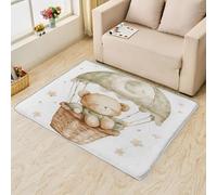 AUWUUA Tapis Ours Mignon pour Chambre d'enfant 40x60cm Lavable Motif Animaux Dessins Animés pour Chambre et Salon, Tapis de Jeu Montgolfière Aquarelle, Moquette de Sol Antidérapant