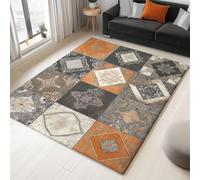 AUWUUA Tapis Patchwork Ethnique 80x140cm Style bohème Traditionnel, Doux à Poils Courts Tapis antidérapant et Lavable pour Salon, Chambre, Salle à Manger, Bureau, Cuisine, Orange-Gris