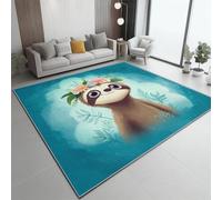 AUWUUA Tapis pour Enfant Motif Paresseux Bleu 50 x 140 cm Motif Animaux Mignons et Fleurs Lavable pour Chambre d'enfant, Tapis antidérapant Lavable pour décoration de Chambre d'adolescent Salon