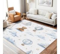 AUWUUA Tapis pour Enfants, 220 x 260 cm, Motif Aquarelle Ours en Peluche, voilier, étoiles, Nuage, montgolfière. Lavable et Doux, idéal pour la Chambre d'un garçon ou d'une Fille.