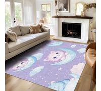 AUWUUA Tapis pour Enfants Moon Cat 150 x 250 cm Lavable Violet étoile Nuage Mignon Chat paillasson, Joli Moquette Animal antidérapant Tapis de Sol pour Salon, Chambre de Fille, Salle de Jeux