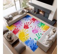 AUWUUA Tapis pour Enfants, Motif Abstrait d'empreintes de Mains, Lavable, 70 x 100 cm, coloré, Doux, à Poils Courts et antidérapant Tapis pour Les Enfants, Filles, garçons (Couloir, Salle de Jeux).