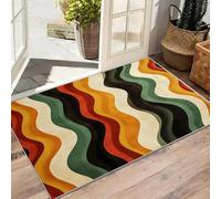 AUWUUA Tapis Rétro Abstrait Vagues Rayée des Années 70, 250x250cm Noir Orange Vert Beige Tapis de Décoration pour Entrée, Couloir, Paillasson Intérieur, Antidérapant Moquette de Salon à Poils Ras