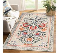 AUWUUA Tapis rétro bohème Floral pour Chambre 160 x 160 cm Tapis Oriental Traditionnel Lavable Grande Surface pour Salon, Rouge Beige Ultra-Fin antidérapant pour Salle à Manger Cuisine