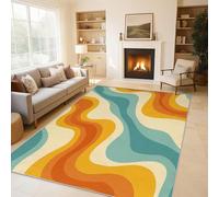 AUWUUA Tapis rétro ondulé des années 70 pour Salon, Chambre à Coucher, 150 x 250 cm, Orange, Vert, Moderne, Grand Format, Doux, Lavable, antidérapant, pour entrée, Cuisine, Couloir, Bureau