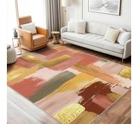 AUWUUA Tapis Salon Abstrait Lavable 250x250cm Tapis Design Moderne Motif Peinture Or Orange Rose, Antidérapant à Poils Courts pour Chambre, Salle à Manger, Couloir, Bureau, Décoration Maison