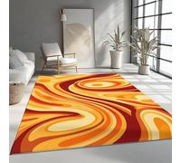 AUWUUA Tapis Salon Rétro Tourbillonnant 180x200cm Orange Jaune Années 70 Groovy Abstrait Vortex Vague Tapis antidérapant et Lavable en Machine pour Chambre d'enfant Bureau