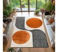 AUWUUA Tapis Style géométrique Minimaliste Orange à Motifs de Cercles, 200 x 250 cm, Lavable, antidérapant, idéal pour Le Salon, la Chambre, la Salle de Classe ou Le Bureau.