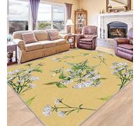 AUWUUA Tapis Vintage à Fleurs Sauvages, 100 x 200 cm, Jaune, Lavable, Motif Floral, pour Salon, Chambre, Salle à Manger, Cuisine, Motif botanique Rustique