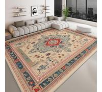 AUWUUA Tapis Vintage Boho Oriental Medallion, 200 x 250 cm, imprimé Floral géométrique Abstrait Lavable Tapis antidérapant pour Salon, Chambre Salle à Manger. Bleu/Beige/Rouge.