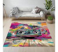 AUWUUA Tapis Vintage Radio 90x120cm, Tapis Graffiti Abstrait Moderne pour Chambre, Style Hip-hop, antidérapant et Lavable, pour l'entrée ou la décoration intérieure.