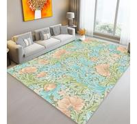 AUWUUA Tapis William Morris Floral 40x100cm Vintage Rétro Boho Fleurs Botaniques Lavable Antidérapant Poils Ras Tapis de Salon, Moquette Intérieur pour Entrée Cuisine, Vert/Beige