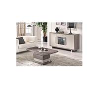 AUXANE - Ensemble Table Basse + Buffet 3 Portes Led Gris Metallisé et Mat -