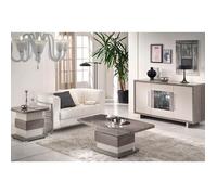 AUXANE - Ensemble Table Basse + Table d'Appoint + Buffet 3P Led Gris Metallisé et Mat -
