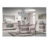 AUXANE - Pack Séjour Table Allongeable + Buffet 4P Led + Console Gris Metallisé et Mat