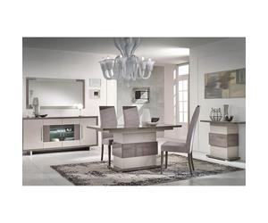 AUXANE - Pack Séjour Table Allongeable + Buffet 4P Led + Console Gris Metallisé et Mat