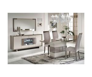 AUXANE - Pack Séjour Table Allongeable + Buffet 4P Led Gris Métallisé et Mat