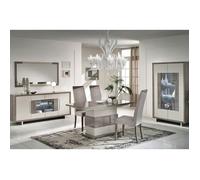 AUXANE - Pack Séjour Table Allongeable + Buffet 4P + Vitrine 2P Gris Metallisé et Mat -