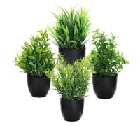 Auxemuen 4 Packs Fake Plants Mini Artificial Greenery Potted Plants for Home Decor Indoor Office Table Room Farmhouse Bathroom Decor, Easy to Clean, Lifelike Appearance (Circle Black Basin
