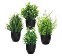 Auxemuen 4 Packs Fake Plants Mini Artificial Greenery Potted Plants for Home Decor Indoor Office Table Room Farmhouse Bathroom Decor, Easy to Clean, Lifelike Appearance (Circle Black Basin