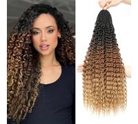 Auxemuen 8Packs Curly Crochet Braiding Hair 16Inch Pre Looped Bohemian Deep Wave Braiding Hair Ocean Wave Crochet Hair Soft Synthetic Curly Water Wave Crochet Braids for Women (1B/30/27)