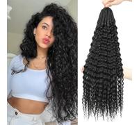 Auxemuen 8Packs Curly Crochet Braiding Hair 22Inch Pre Looped Bohemian Deep Wave Braiding Hair Ocean Wave Crochet Hair Soft Synthetic Curly Water Wave Crochet Braids for Women (1B)