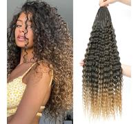 Auxemuen 8Packs Curly Crochet Braiding Hair 22Inch Pre Looped Bohemian Deep Wave Braiding Hair Ocean Wave Crochet Hair Soft Synthetic Curly Water Wave Crochet Braids for Women (1B/27)