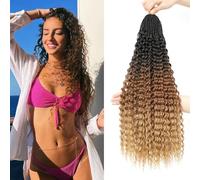 Auxemuen 8Packs Curly Crochet Braiding Hair 22Inch Pre Looped Bohemian Deep Wave Braiding Hair Ocean Wave Crochet Hair Soft Synthetic Curly Water Wave Crochet Braids for Women (1B/30/27)