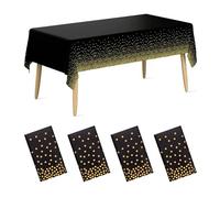 Auxemuen nappes jetables en Plastique, Nappe de fête de Point pour Mariage, Pique-Nique, Anniversaire, décorations de Douche de bébé, Fournitures (Black and Gold, 137 * 274cm)