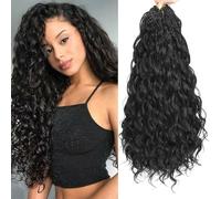 Auxemuen Pre Looped Ocean Wave Crochet Hair 8 Packs Boho Ocean Braids Short Curly Crochet Hair Pre Twisted Synthetic Deep Wavy Crochets Hairs for Women (1B, 18 Inch)