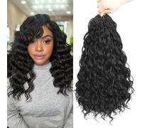 Auxemuen Pre Looped Ocean Wave Crochet Hair 8 Packs Boho Ocean Braids Short Curly Crochet Hair Pre Twisted Synthetic Deep Wavy Crochets Hairs for Women (1B, 14 Inch)