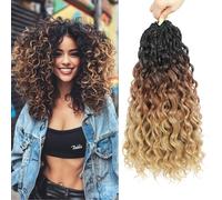 Auxemuen Pre Looped Ocean Wave Crochet Hair 8 Packs Boho Ocean Braids Short Curly Crochet Hair Pre Twisted Synthetic Deep Wavy Crochets Hairs for Women (1B/30/27, 14 Inch)