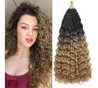 Auxemuen Pre Looped Ocean Wave Crochet Hair 8 Packs Boho Ocean Braids Short Curly Crochet Hair Pre Twisted Synthetic Deep Wavy Crochets Hairs for Women (1B/27, 18 Inch)