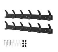 AUXHCYL Porte Manteau Mural sans Percage, 2 Patere Murale pour Chambre à Coucher, Salle de Bain et Cuisine, Porte-Manteau Mural pour Vestes, Manteaux, Sacs, Chapeaux et Écharpes (Noir, 6 Crochets)