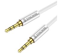 Auxiliary Audio Cable 3.5 mm Male to Male [Gold Plated] Nylon Stereo Audio Cable for iPhone,Samsung,iPod,iPad,Car,Headset,Car Radio,Smartphones,MP3 etc.-1 m,Silver