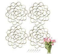 Auxiliaryn/Prophetp/Succeedto Stainless Steel Floral Grid Organizer, Flower Arrangement Holder, Reusable Flower Frog & Plant Stem Support Insert for Vase Bouquets (Gold,4 Pcs 5'')