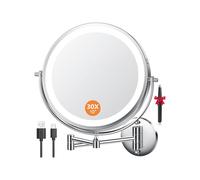 Auxmir 10" Miroir Grossissant Mural Rechargeable 5000 mAh, Miroir Grossissant x30 avec 3 Couleurs et Rotatif 360° pour Soins du Visage et Rasage pour Toute la Famille, Salles de Bain et Hôtels