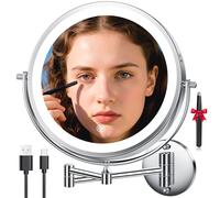 Auxmir 10 Pouces Miroir Grossissant Lumineux Mural x30, Miroir Grossissant Mural avec 3 Modes de Couleur, 1X/30X Grossissement Charge USB 5000mAh, Écran Tactile, 360° Pivotant pour Salles de Bain