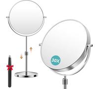 Auxmir 8.5" Miroir Grossissant sur Pied, Double Face 1X/30X, Miroir Maquillage Réglable en Hauteur 38 à 47 cm, Mirroir Rotatif à 360° pour Maquillage/Bureau/Salle de Bain/Chambre,Diamètre 22cm