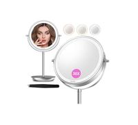 Auxmir 8 Pouces Miroir Grossissant Lumineux, 30X/1X Double Face, Miroir Grossissant sur Pied, Mirroir Maquillage Lumineux Rechargeable avec 3 Couleurs, Mirroir LED Rotation à 360° pour Chambre, Bureau