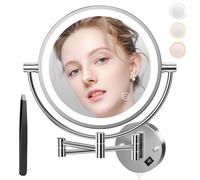 Auxmir 8 Pouces Miroir Grossissant Lumineux Mural x30, Miroir Grossissant Mural avec 3 Couleurs, 1X/30X Grossissement Charge avec Plug EU, Écran Tactile, 360° Pivotant et Extensible pour Salle de Bain