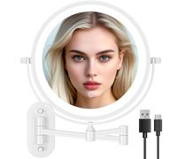 Auxmir 8 Pouces Miroir Grossissant Lumineux Mural x30, Miroir Grossissant Mural avec 3 Modes de Couleur, 1X/30X Grossissement Charge USB, Écran Tactile, 360° Pivotant et Extensible pour Salles de Bain