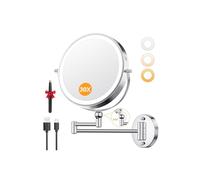 Auxmir 9" Miroir Grossissant Mural Rechargeable 5000mAh 1X/30X, Argenté | Hauteur réglable, bouton tactile double face, bras extensible rotatif 360°, 3 modes d'éclairage, idéal pour salle de bain