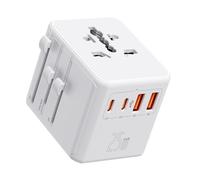 Auxmir Adaptateur Prise Universelle, Adaptateur Voyage International avec 2 USB-C et 2 USB-A(PD 25W), Adaptateur Universel de Voyage France vers USA, UK, EU, AU(212 Pays), Blanc