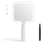 Auxmir Miroir à Main Maquillage Avec Poignée - Portable Lumineux Dimmable Avec 3 Réglages D'éclairage - Coiffure Domicile Carré - Cosmétique Pour Salles de Bain et Voyage