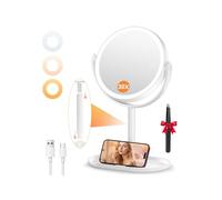 Auxmir Miroir de Maquillage Éclairé 30X/1X avec 3 Couleurs, LED à Intensité Variable, Mirroir Cosmétique avec 2 Commande Tactile, Rotation 360°, Miroir Grossisant Lumineux pour Salle de Bain, Chambre
