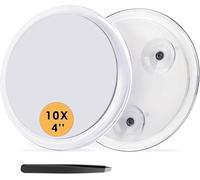 Auxmir Miroir Grossissant 10X Rond Mural avec 3 Ventouses, Miroir Cosmétique de Poche Portable avec Pince à Épiler pour Maquillage Épilation Elimination Points Noirs (10cm)