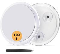 Auxmir Miroir Grossissant 10X Rond Mural avec 3 Ventouses, Miroir Cosmétique de Poche Portable avec Pince à Épiler pour Maquillage Épilation Elimination Points Noirs (15cm)